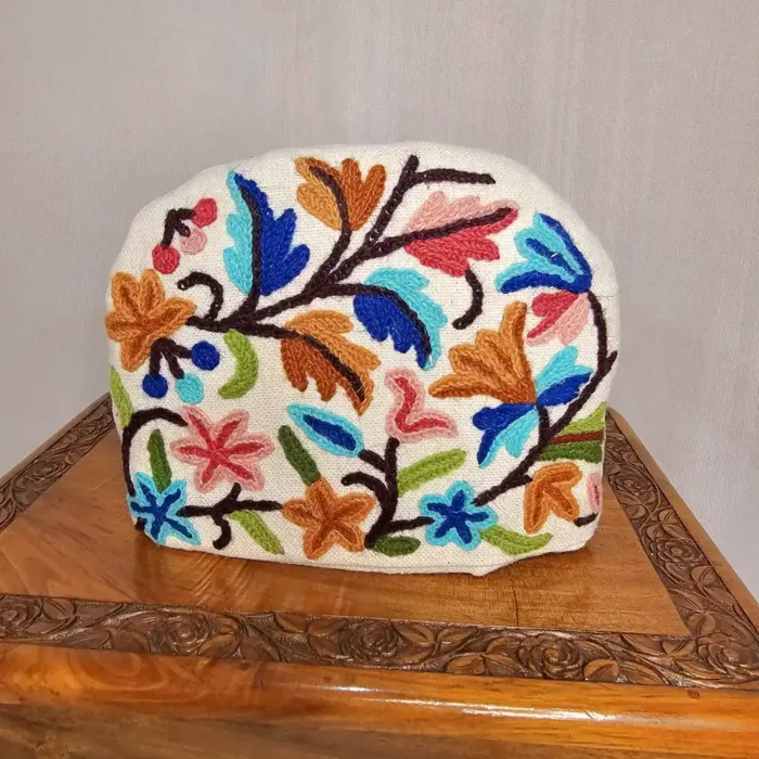 Floral Kashmiri Tea Cozy With Hand Crewel Embroidery | Small Size