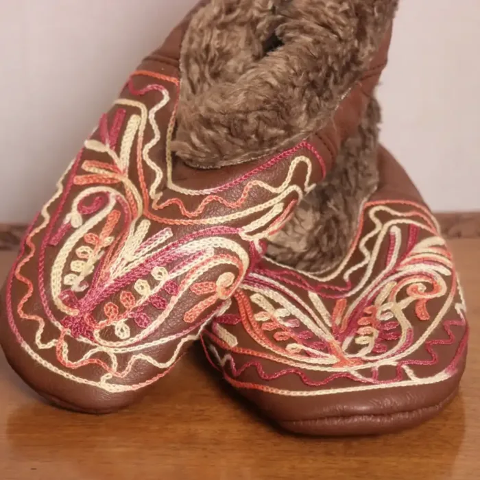 Brown Leather Socks with Brownn Fur and Ari Embroidery (6) - Bakhtawar - Image 2