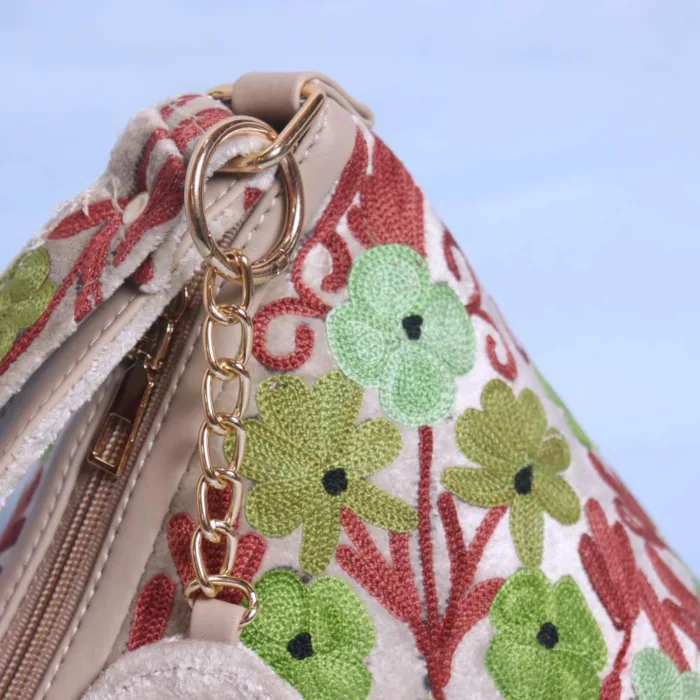 Stylish Cream Velvet Aari Embroidered Triangle Potli Bag for Festive Occasions - Image 3