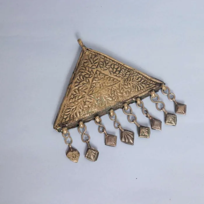 Exquisite Kashmiri Antique Triangle Pendent with Deep Detailing | Heritage Accessory