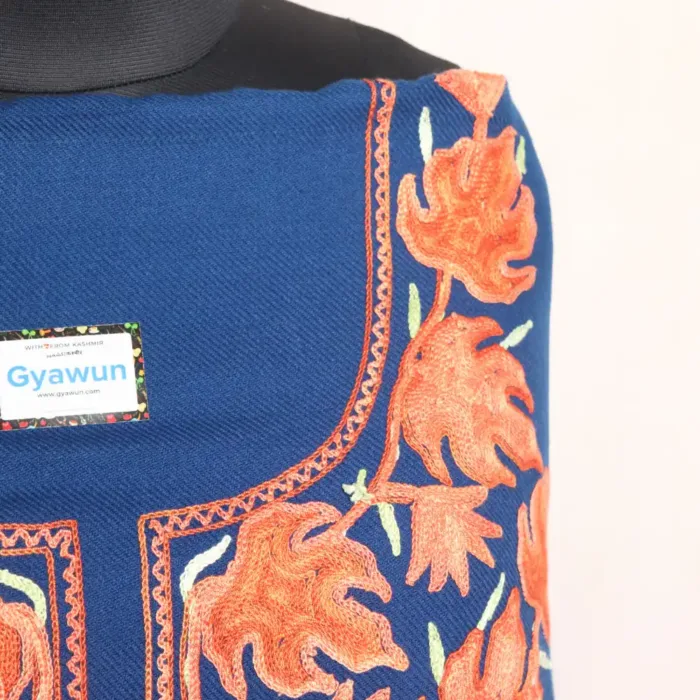 Peacock Blue Chinari 2PC Woolen Suit with Brownish Aari Embroidery - Sonwari Collection - Image 3