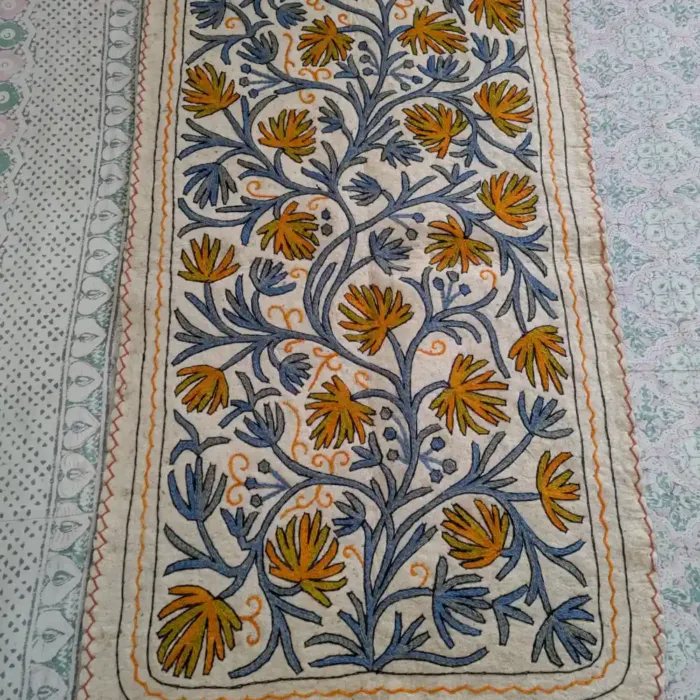 Unique Kashmiri Wool Rug (Namda) with Yellow Floral Fine Aari Stitching - Image 2