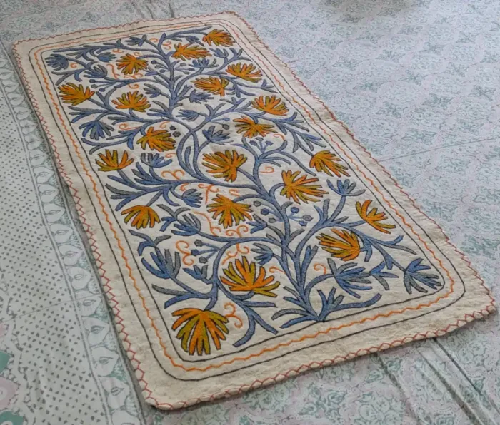 Unique Kashmiri Wool Rug (Namda) with Yellow Floral Fine Aari Stitching - Image 5