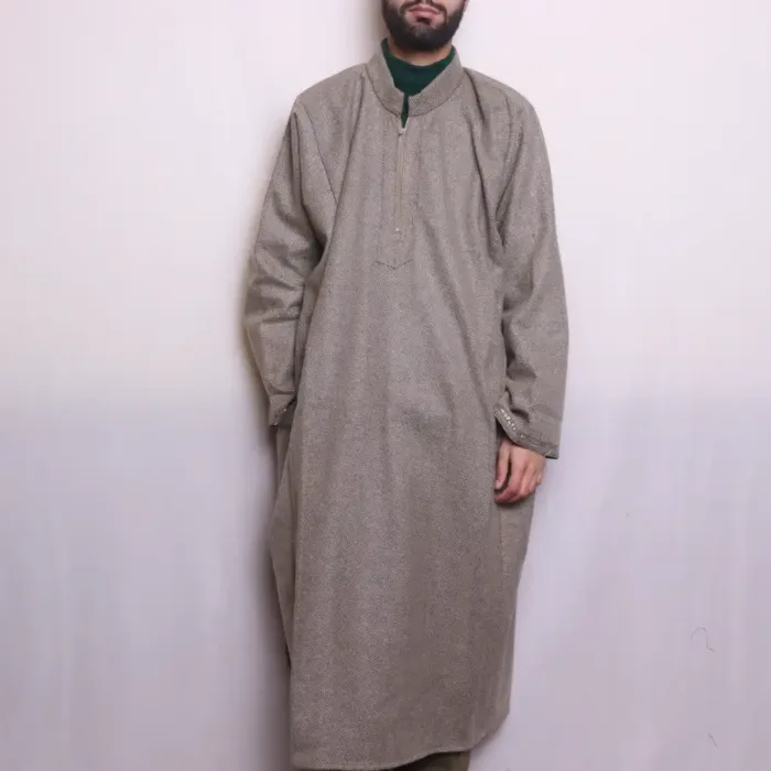 Beige Lakeer Tweed Mens Pheran | Phiran (L48,C67)- Aqeel Collection