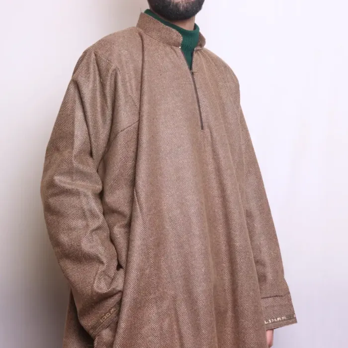 Medium Brown Lakeer Tweed Men Pheran | Feran | Phiran (L48,C63)- The Aqeel Collection