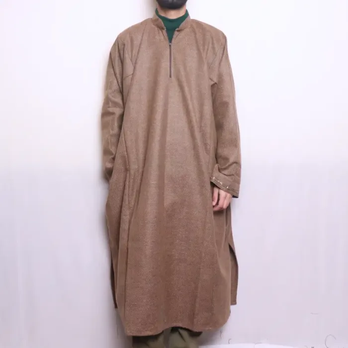 Medium Brown Lakeer Tweed Men Pheran | Feran | Phiran (L48,C63)- The Aqeel Collection - Image 3