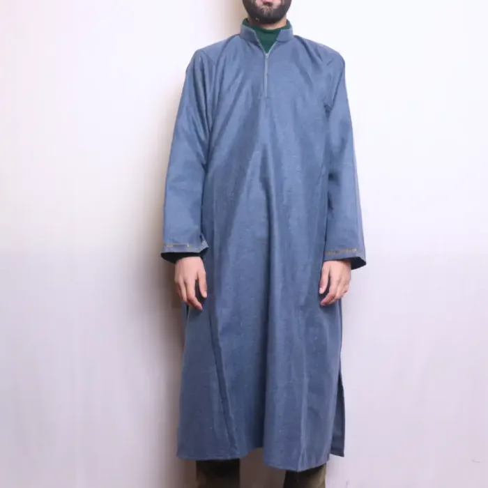 Light Blue Tweed Men Pheran | Feran | Phiran (L48,C62)- The Aqeel Collection - Image 3