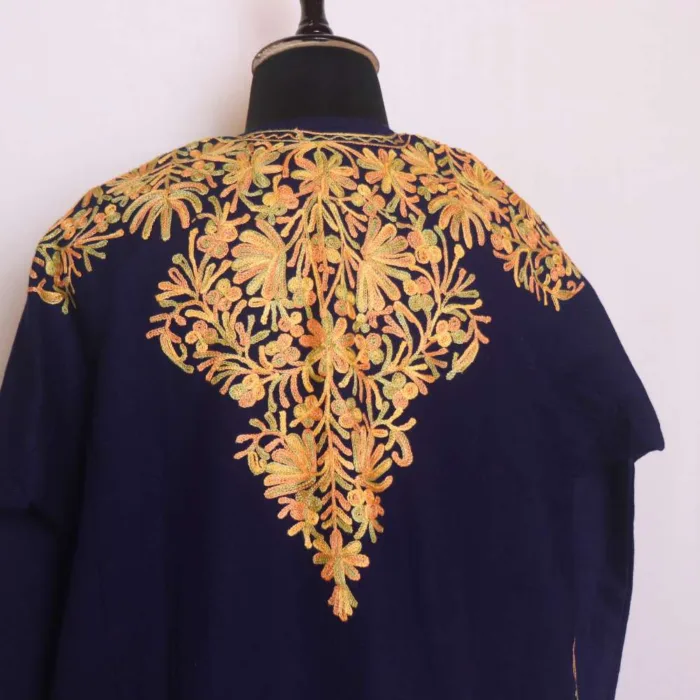 Elegant Navy Blue Cashmilon Pheran with Front Back Aari Embroidery - Chattabal Collection - Image 2