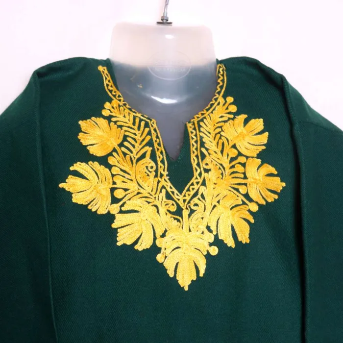 Stylish Dark Green Woolen Pheran Kurta for Baby Girls with Aari Work in Cashmilon - Nowhatta Collection (3-4 y) - Image 2