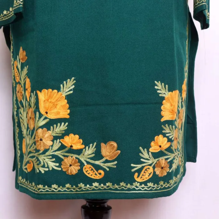 Dark Green Border Boothidar Cashmilon Woolen Kurta Set with Aari Embroidery - Saidakadal Collection - Image 4