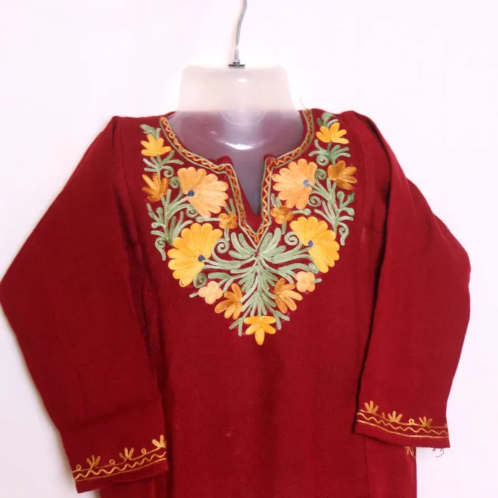 Stylish Kids Woolen Pheran | Phiran Girls Dress in Cashmilon with Aari Embroidery - Badamweer Collection (3-4 y) - Image 2