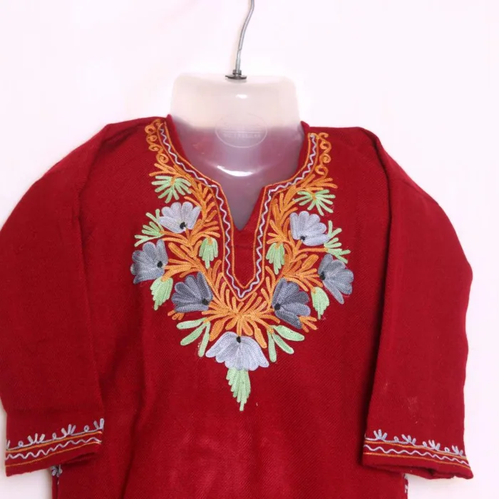 Elegant Aari Embroidered Kids Woolen Pheran | Phiran Girls Dress in Cashmilon - Badamweer Collection (2-3 y) - Image 2