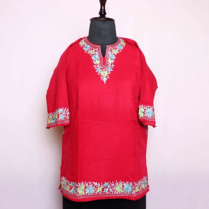 Cashmilon Hot Pink Kids Woolen Pheran | Phiran Girls Dress with Elegant Aari Embroidery - Badamweer Collection (5-6 y)