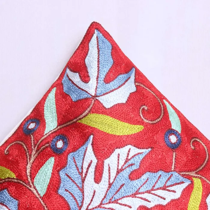 Red Chain Stitch Chinari Cushion Cover 12*12 | Barzul Collection - Image 2