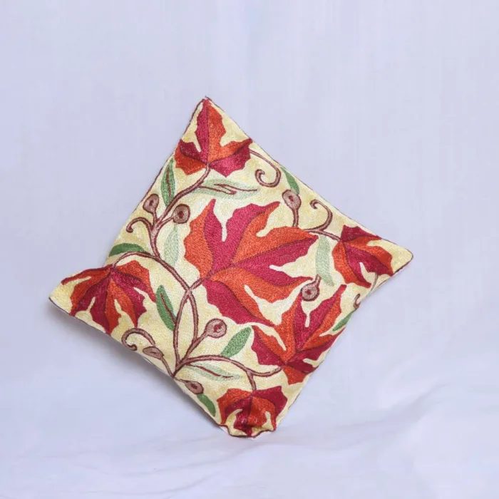 Red Chinari with Yellow Chain Stitch Cushion Cover 12*12 | Set of 2 | Barzul Collection