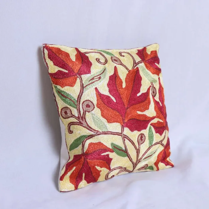 Red Chinari with Yellow Chain Stitch Cushion Cover 12*12 | Set of 2 | Barzul Collection - Image 2