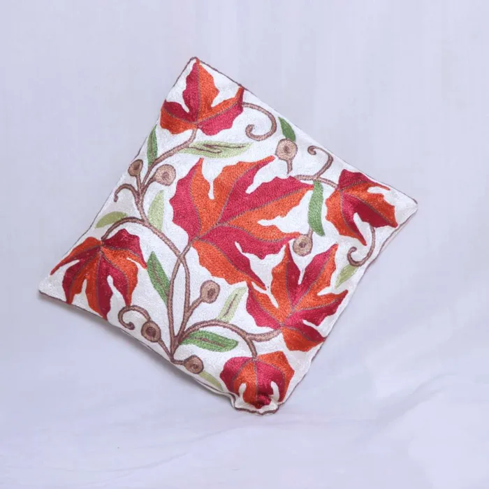 White  and Red Chinari Chain Stitch - Cushion Cover 12*12 | Set of 2 | Barzul Collection