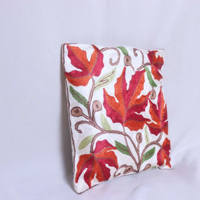 White  and Red Chinari Chain Stitch - Cushion Cover 12*12 | Set of 2 | Barzul Collection - Image 2