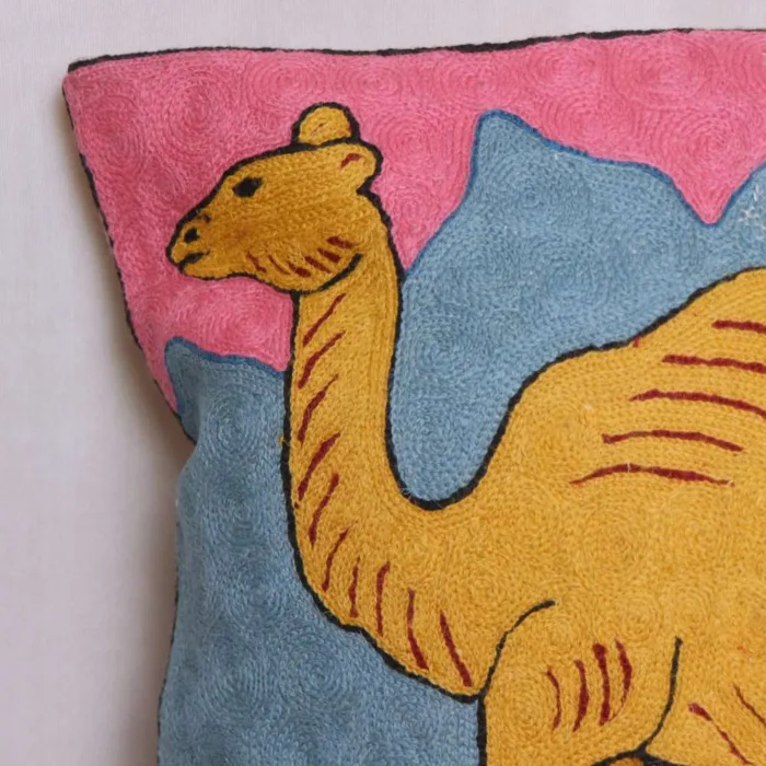 Camel in Desert Chain Stitch Cushion Cover 18*18 | Set of 2 | Barzul Collection - Image 3