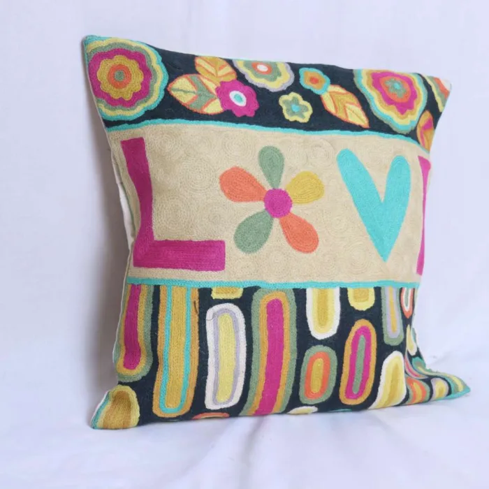 LOVE-ly Chain Stitch Cushion Cover 18*18 | Set of 2 | Barzul Collection - Image 2