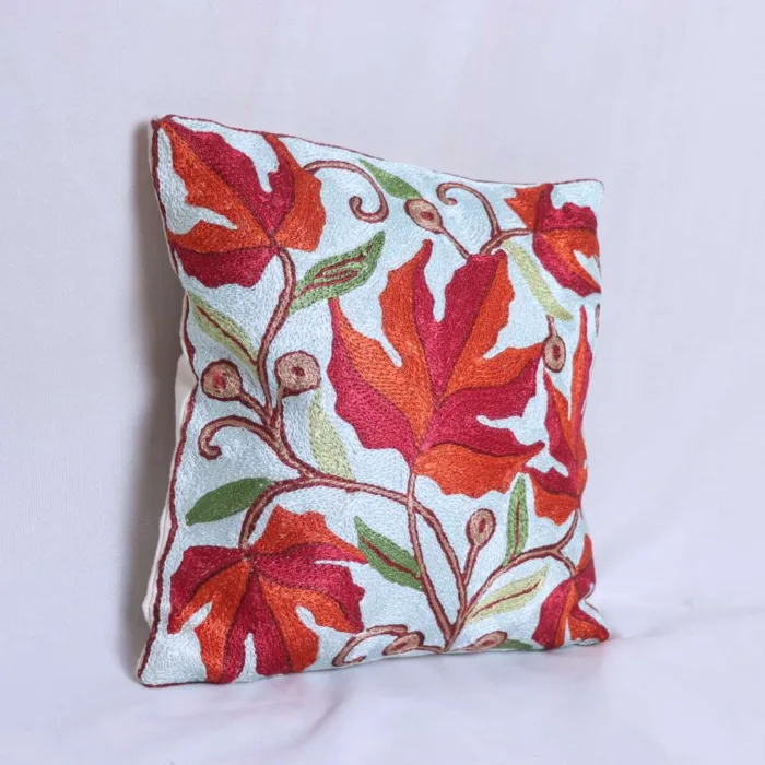 Red Chinari Chain Stitch Cushion Cover 12*12 | Barzul Collection - Image 2