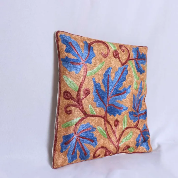 Blue Floral Chain Stitch Cushion Cover 12*12 | Barzul Collection - Image 2