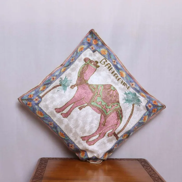 Pinkish Camel in Desert Chain Stitch Cushion Cover 16*16 | Barzul Collection