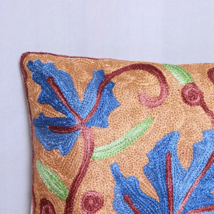 Blue Floral Chain Stitch Cushion Cover 12*12 | Barzul Collection - Image 3