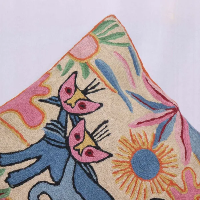 Blue-Pinkish Cat Designed Chain Stitch Cushion Cover 16*16 | Barzul Collection - Image 2