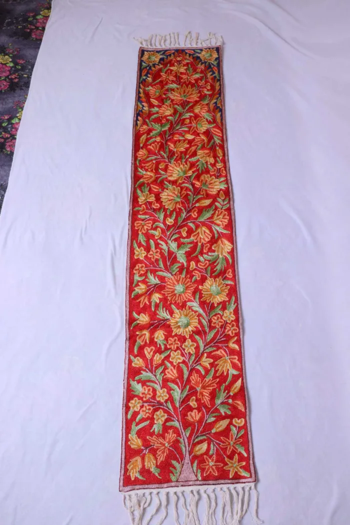 Silk Thread Embroidered Chain Stitch Runner on Dusoot Cotton (5x1ft) - Image 2