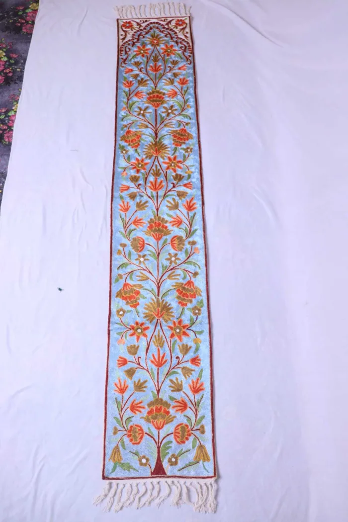 Hand Chain Stitch Cotton Runner with Silk Thread Work (6x1ft) - Image 2