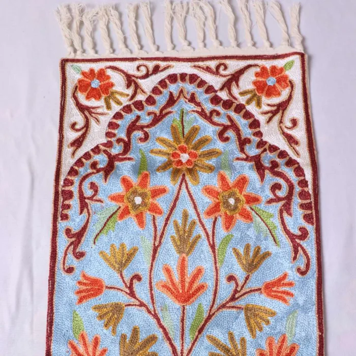 Hand Chain Stitch Cotton Runner with Silk Thread Work (6x1ft)