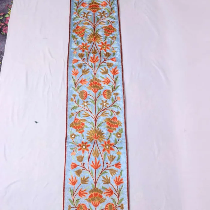 Hand Chain Stitch Cotton Runner with Silk Thread Work (6x1ft) - Image 3