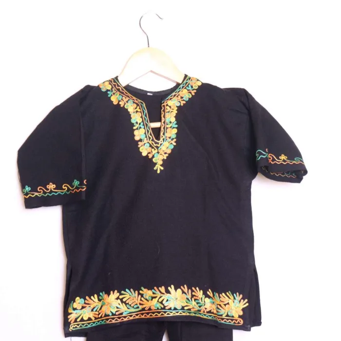 Elegant Black Cashmilon Kids Pheran Set with Aari Designs - Wazir Bagh Collection (1-2y) - Image 2