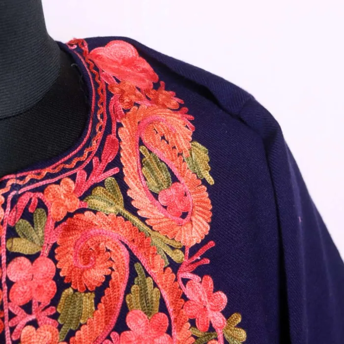 Elegant Indigo Cashmilon Pheran with Beautiful Aari Embroidery | Baghi-Mehtab Collection - Image 3