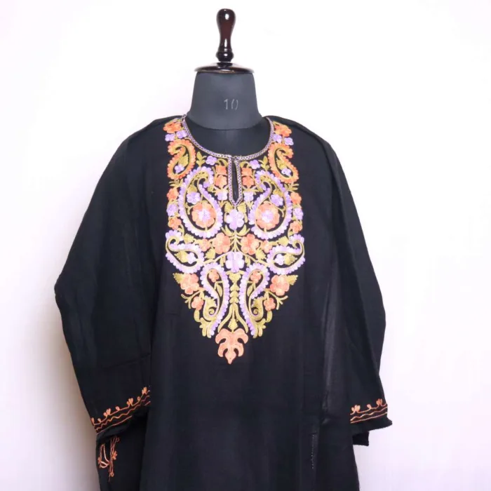 Classic Black Cashmilon Aari Embroidery Pheran - Badamweer Collection