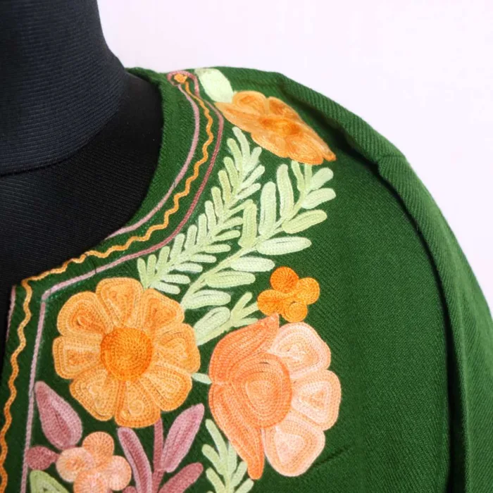 Stylish Green Winter Cashmilon Pheran with Intricate Aari Work | Baghi-Mehtab Collection - Image 3