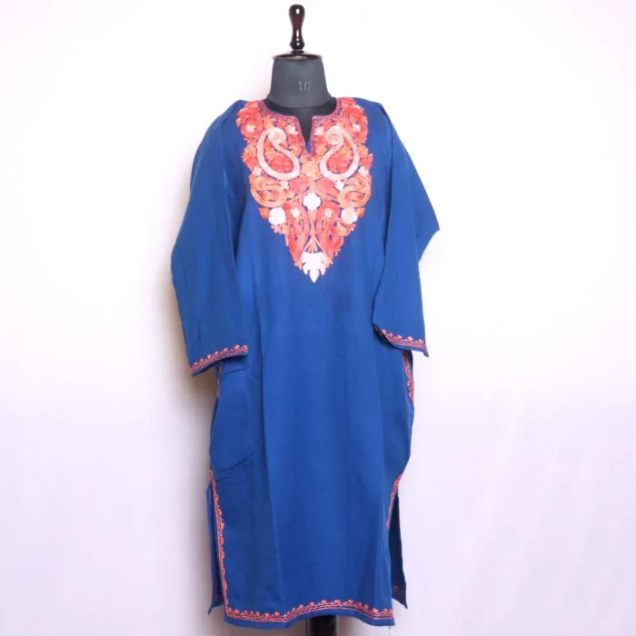 Graceful Blue Aari Embroidered Cashmilon Pheran | Baghi-Mehtab Collection - Image 2