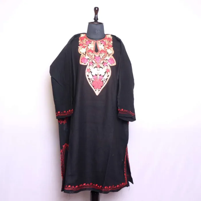 Black Stylish Cashmilon Aari Embroidered Pheran - Badamweer Collection - Image 2