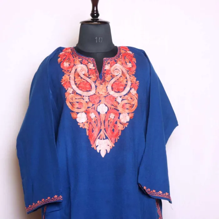 Graceful Blue Aari Embroidered Cashmilon Pheran | Baghi-Mehtab Collection