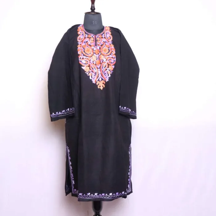 Kashmiri Winter-Wear Black Cashmilon Pheran with Aari Work - Badamweer Collection - Image 2