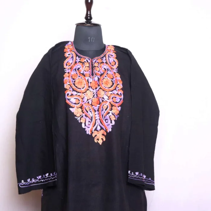 Kashmiri Winter-Wear Black Cashmilon Pheran with Aari Work - Badamweer Collection