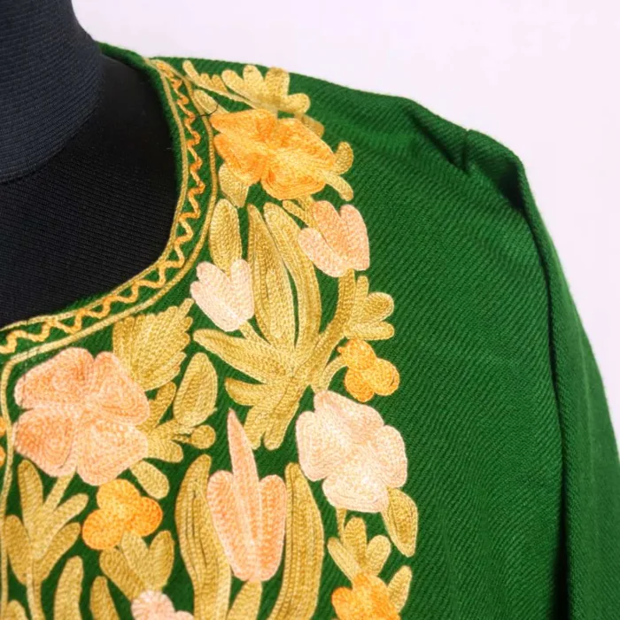 Adorable Green Cashmilon Pheran with Classic Aari Designs | Baghi-Mehtab Collection - Image 3