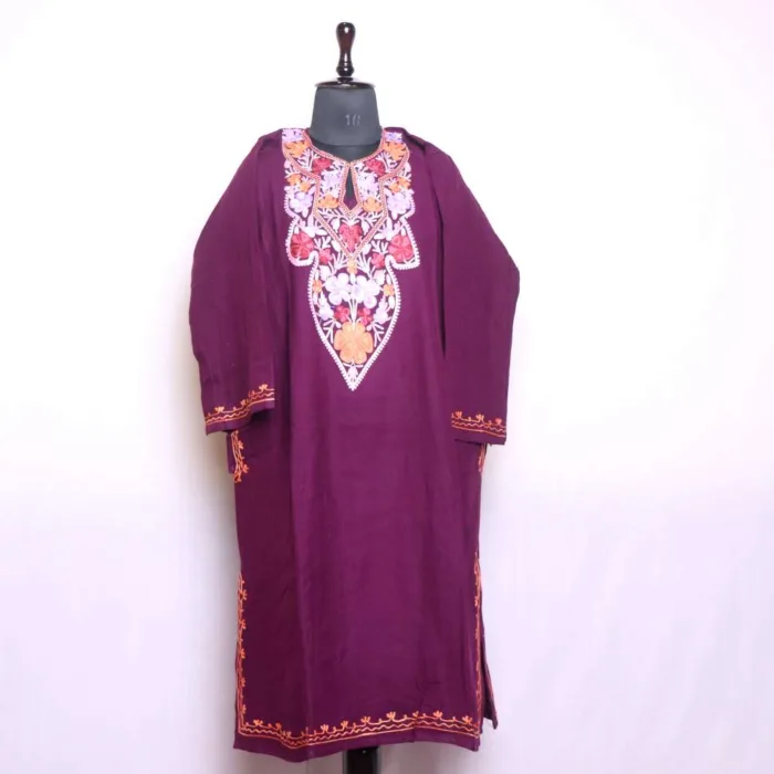 Beautiful Purple Cashmilon Aari Worked Pheran - Badamweer Collection - Image 2