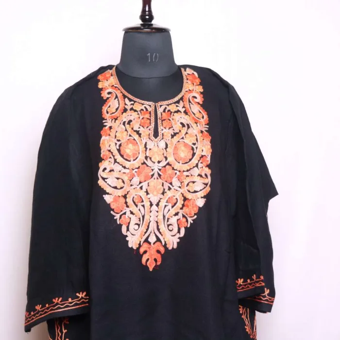 Graceful Aari Embroidered Black Cashmilon Pheran - Badamweer Collection