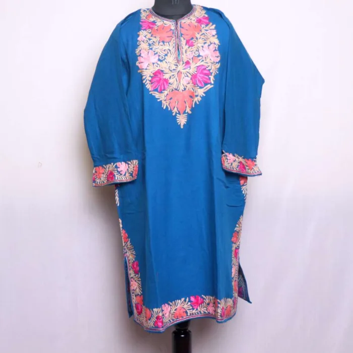 Stylish Blue Cashmilon Pheran with Chinari Sleeve and Damaan Aari Embroidery - Wazir Bagh Collection - Image 2