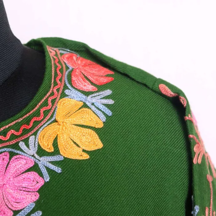 Elegant Green Cashmilon Pheran with Heavy Jaal Sleeve and Damaan in Aari Embroidery - Wazir Bagh Collection - Image 5