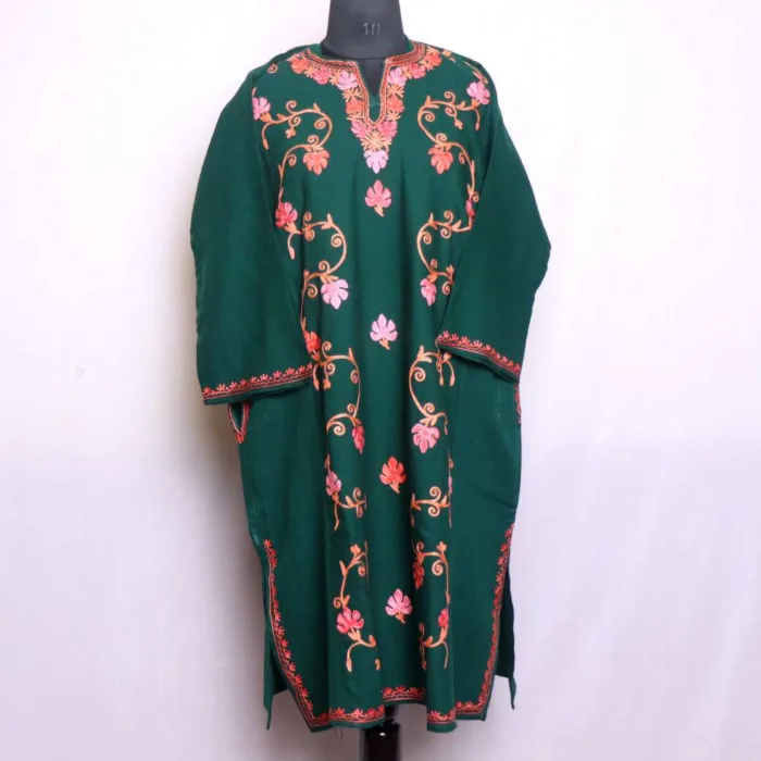 Beautiful Chinari Designer Ze Lakeer Dark Green Pheran in Cashmilon - Wazir Bagh Collection