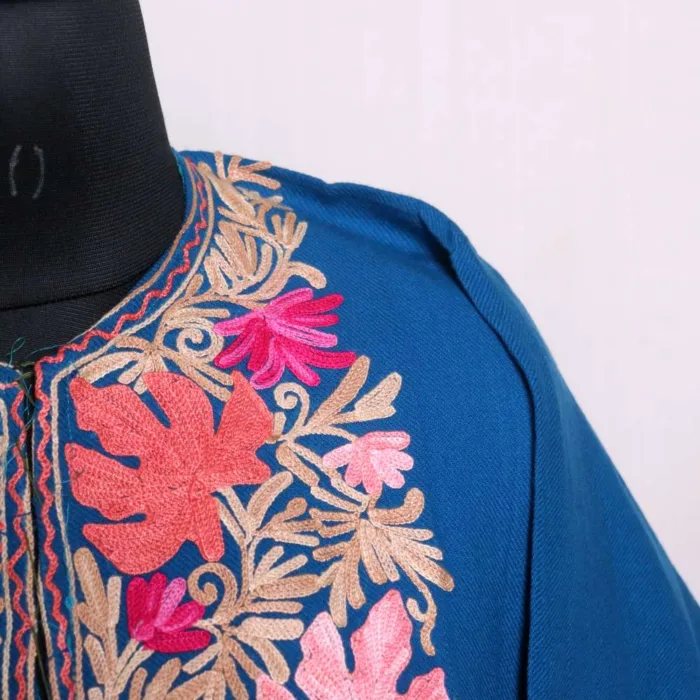 Stylish Blue Cashmilon Pheran with Chinari Sleeve and Damaan Aari Embroidery - Wazir Bagh Collection - Image 3