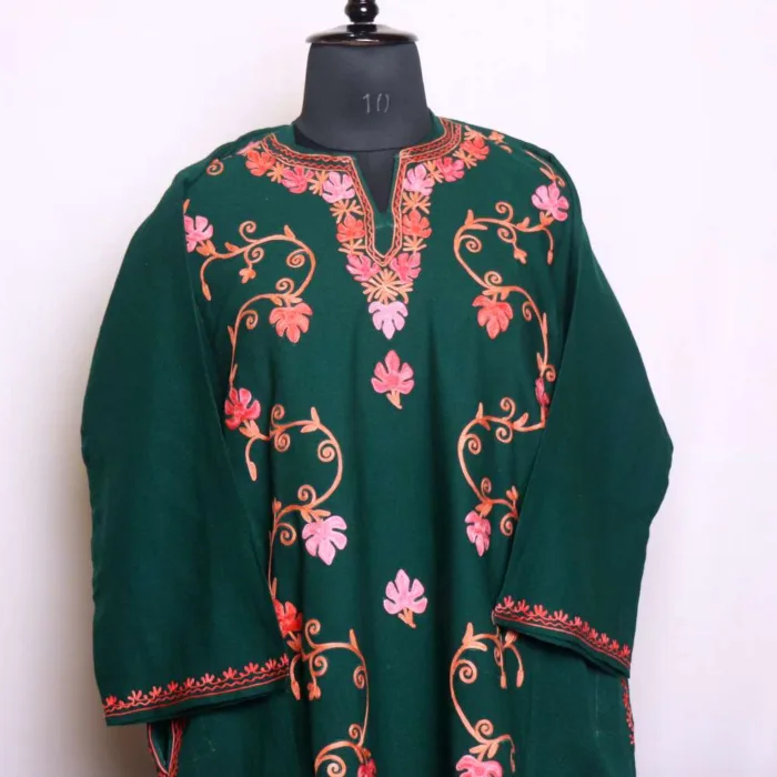 Beautiful Chinari Designer Ze Lakeer Dark Green Pheran in Cashmilon - Wazir Bagh Collection - Image 2